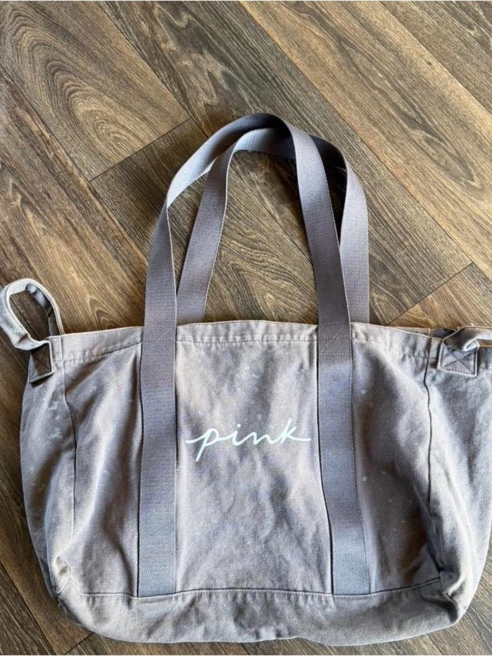PINK Victoria's Secret Gray Canvas Logo Tote